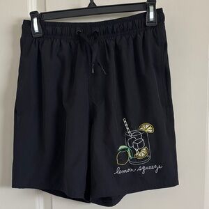 Men's Black Swim Shorts with Lemon Squeeze Embroidery